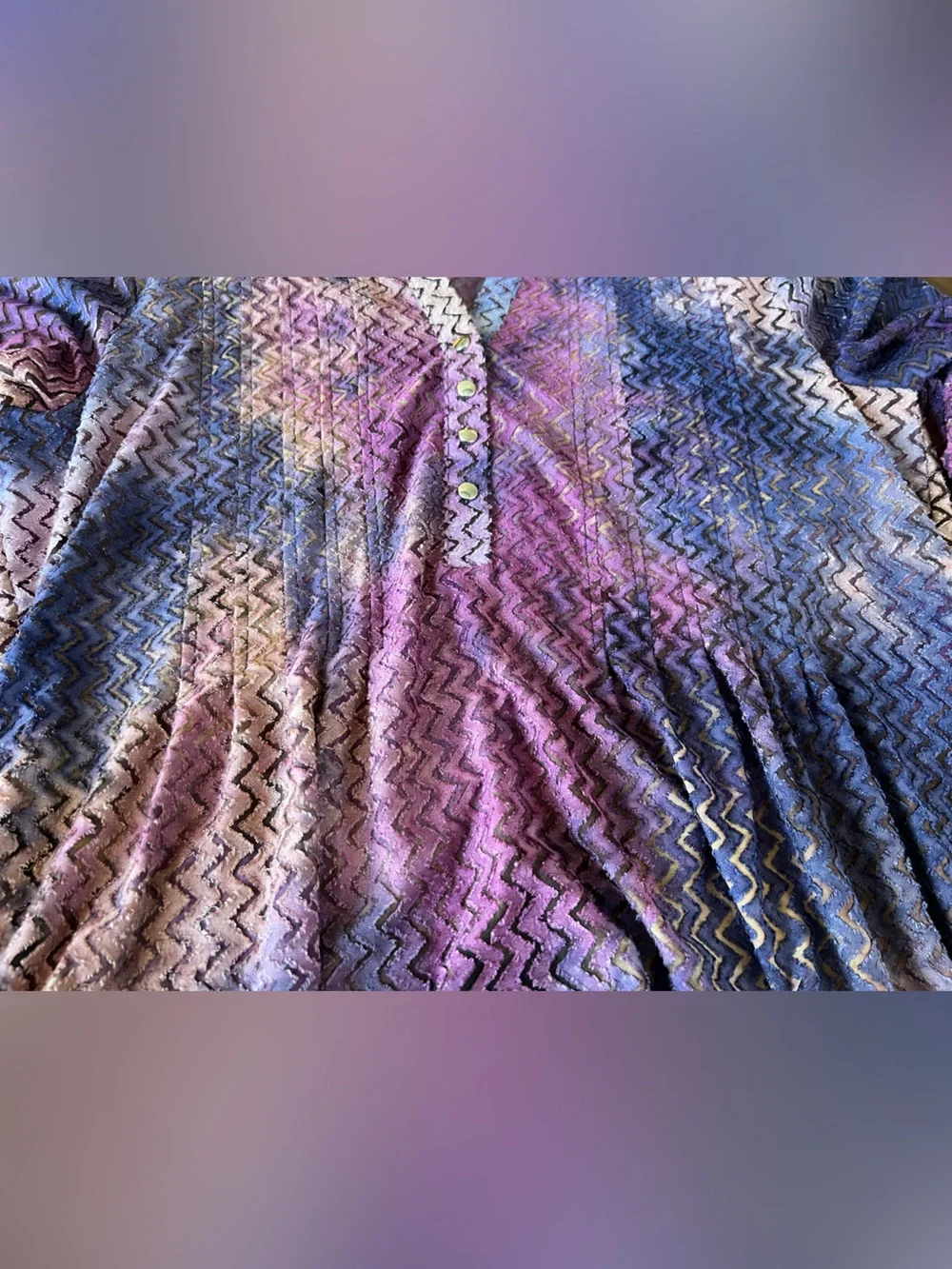 Cocomo NWT Popover Top Women’s XL Multicolor Zigzag Burnout Pleated 3/4 Sleeve - Picture 3 of 11